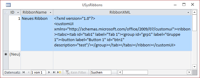 Die Tabelle USysRibbons speichert die Ribbon-Definitionen