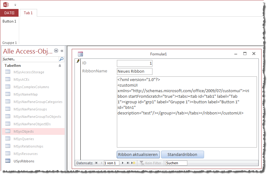 Ein per Formular dynamisch hinzugefügtes Ribbon