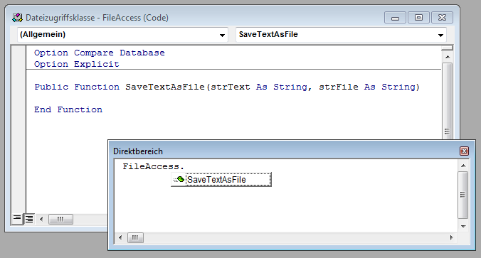 Direkter Aufruf der Funktion per Intellisense