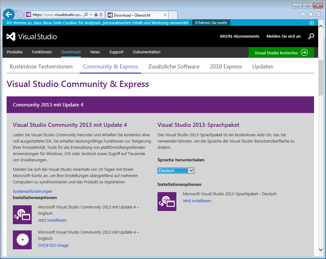 Auswahl der Sprache und der Installationsart
