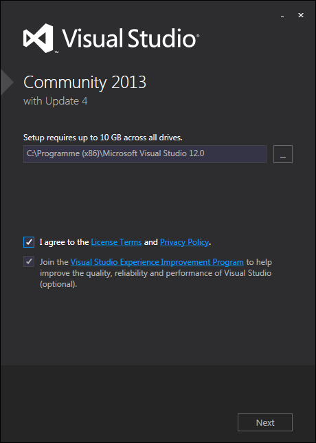 Start der Installation
