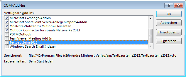Deaktiviertes COM-Add-In