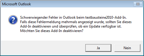 Meldung beim Auftreten eines schwerwiegenden Fehlers