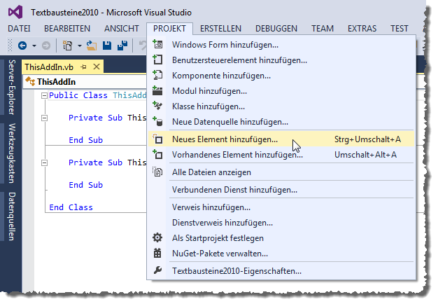 Hinzufügen eines neuen Elements