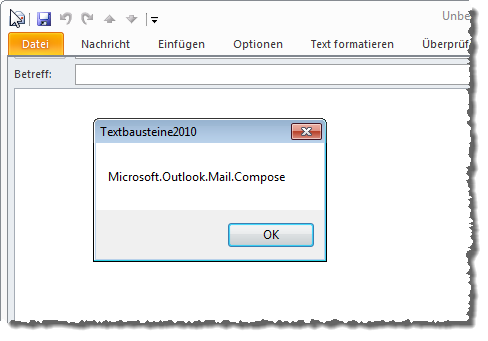 Die Funktion GetCustomUI wird auch beim Öffnen eines E-Mail-Fensters aufgerufen.