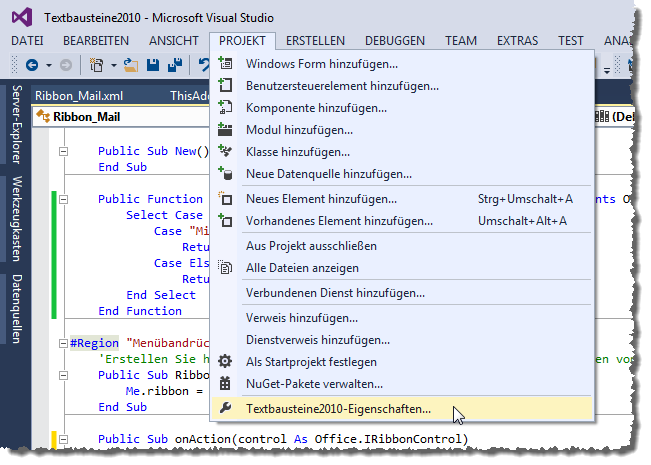 Aufrufen der Projekt-Eigenschaften