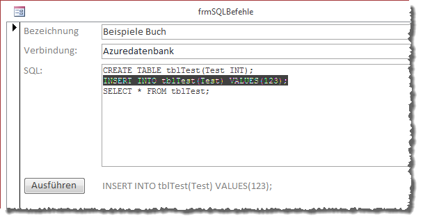 Markieren der auszuführenden SQL-Anweisung