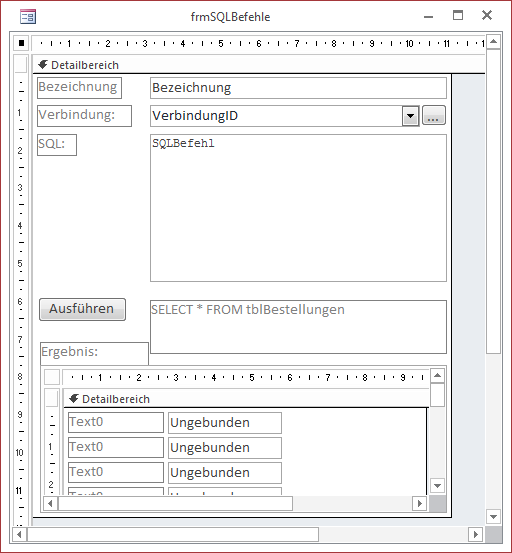 Entwurf des Formulars frmSQLBefehle