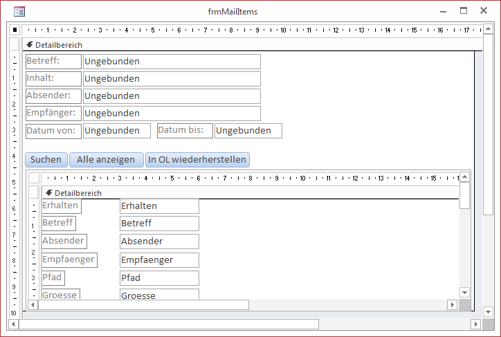 Entwurf des Formulars frmMailItems