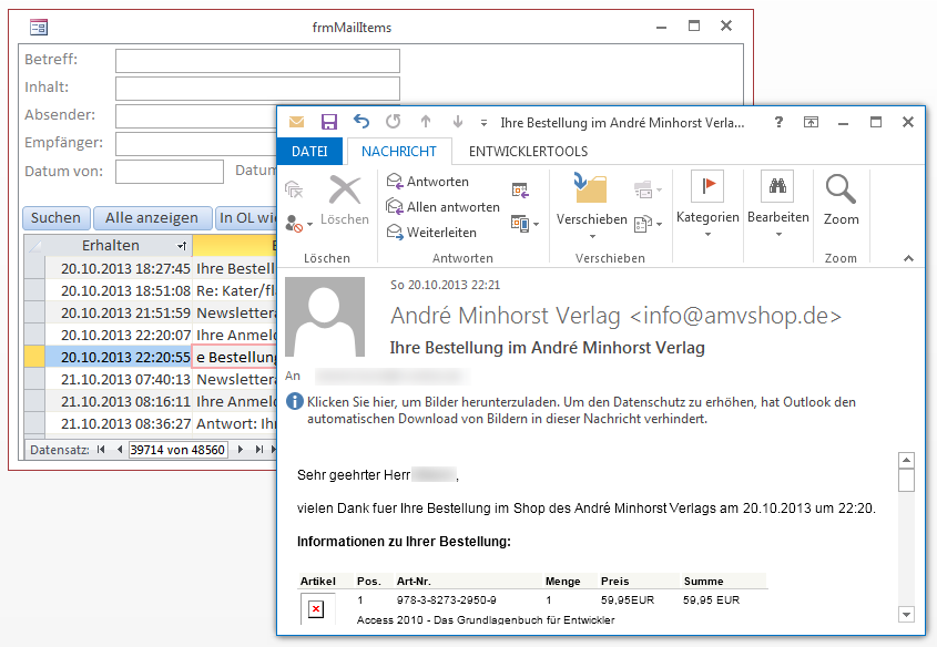 Eine per Doppelklick geöffnete E-Mail