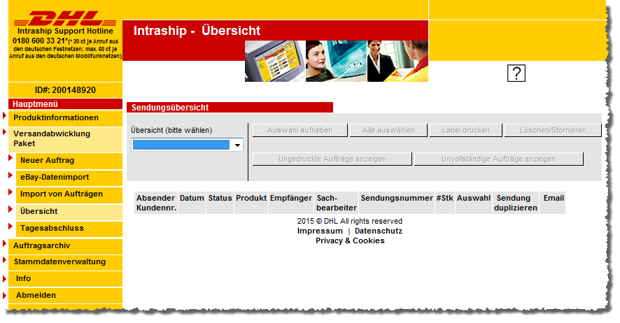 Die Startseite von Intraship