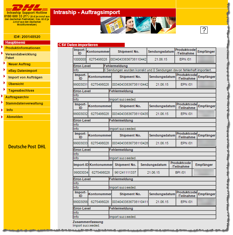 Ergebnis des Imports
