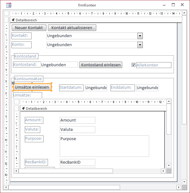 Anpassungen des Formulars frmKonten