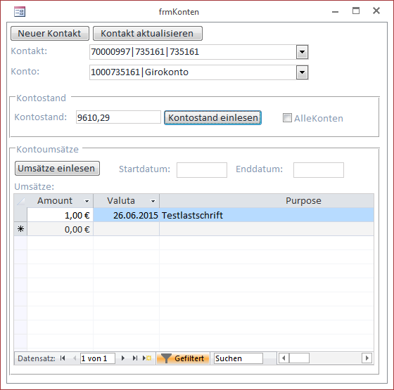 Ein Beispielumsatz im Unterformular