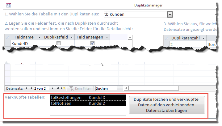 Auswahl der zu übernehmenden Daten aus den verknüpften Tabellen