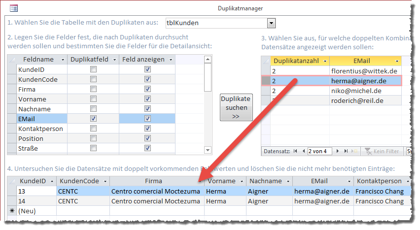 Aktualisieren von einem Unterformular zum nächsten