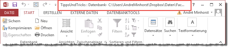 Titel des Access-Fensters