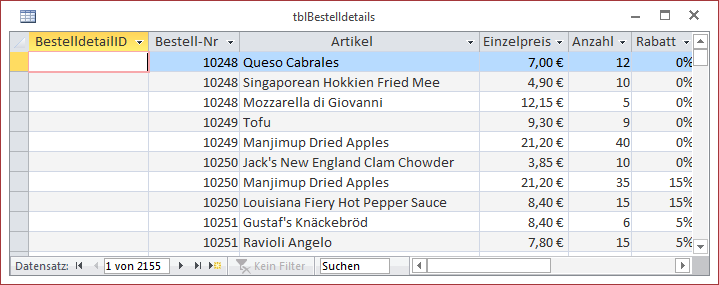 Das neue Primärschlüsselfeld ist noch leer.