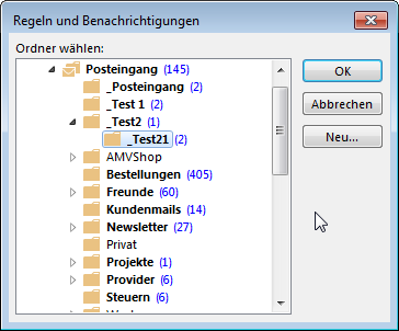 Auswählen des Zielordners