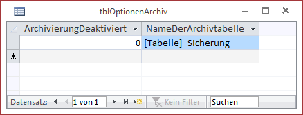 Tabelle zum Speichern einer Option