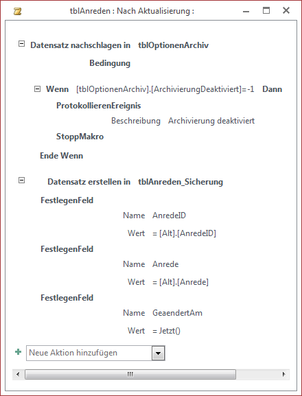 Frisch eingefügtes Datenmakro