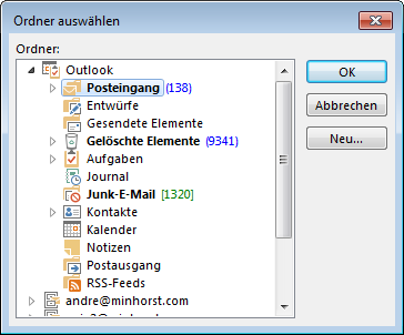 Auswählen des Mail-Ordners