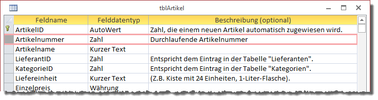 Zusätzliches Feld für eine Nummerierung