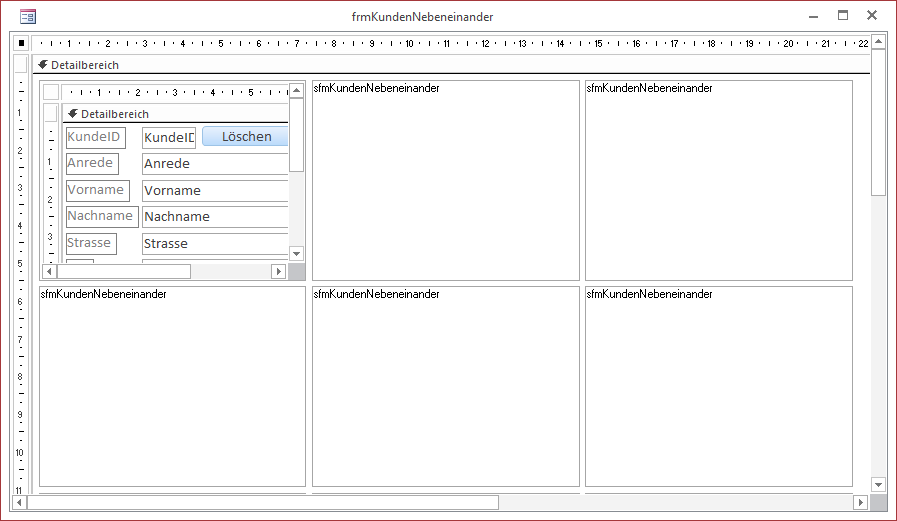 Frisch angelegte Unterformulare in der Entwurfsansicht