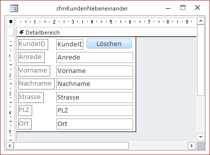 Das Unterformular der Beispielanwendung