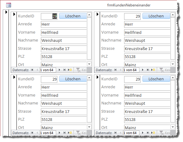 Gleicher Datensatz in allen Unterformularen