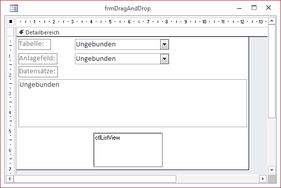Das Formular mit dem Drag-and-Drop-Ziel in der Entwurfsansicht