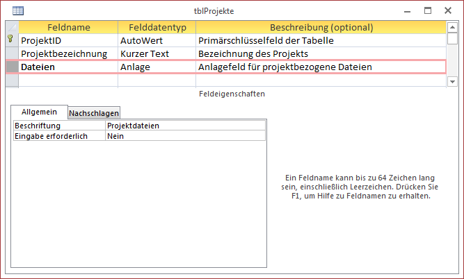 Tabelle mit Anlagefeld