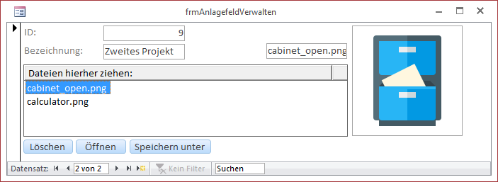 Formular zum Verwalten von Anlagefeld-Inhalten