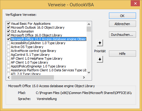 Verweis auf die DAO-Bibliothek