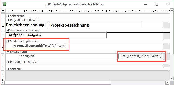 Tätigkeiten gruppiert nach Tagen