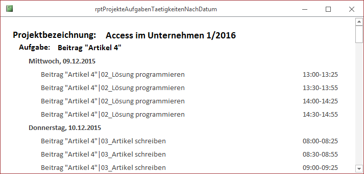 Tagesgruppierung in der Berichtsansicht