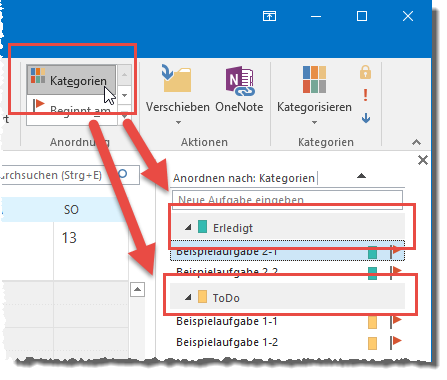 Einblenden der Kategorieüberschriften