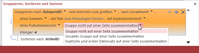 Einstellen der Optionen zum Zusammenhalten von Gruppenelementen