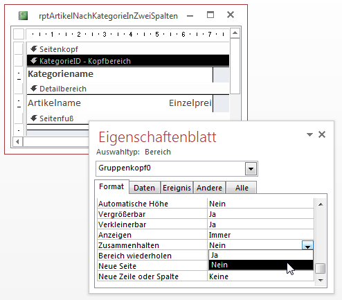 Gruppe innerhalb einer Spalte zusammenhalten oder nicht?