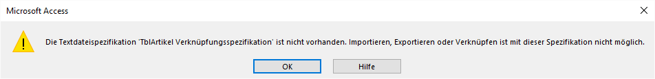 Fehlermeldung wegen einer fehlenden Textdateispezifikation