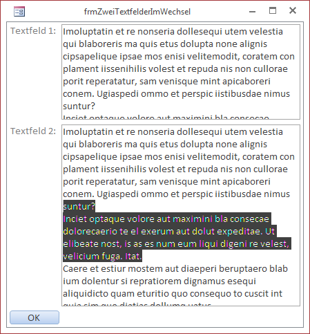 Beim Klick auf das untere Textfeld wird dieses vergrößert.