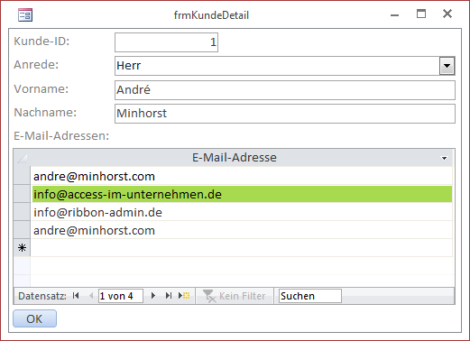 Formular mit markierter Standard-E-Mail-Adresse