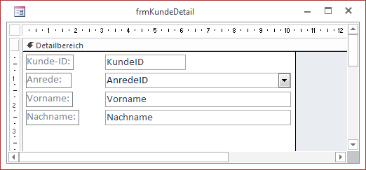 Erster Entwurf des Formulars frmKundeDetail