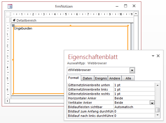 Einfügen und Anpassen des Webbrowser-Steuerelements