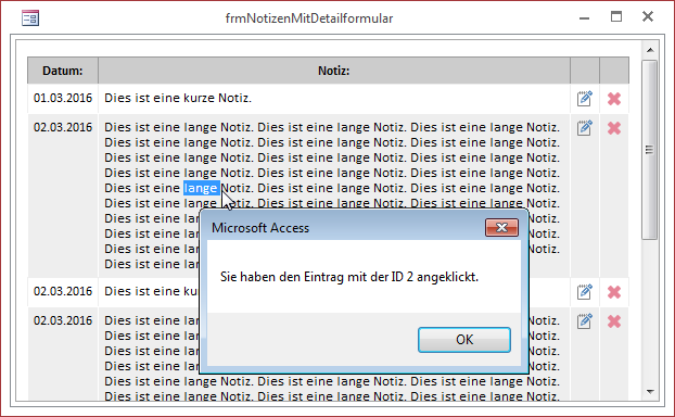 Anzeigen eines Meldungsfensters beim Doppelklick auf einen Eintrag