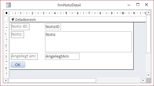 Entwurf des Detailformulars zum Bearbeiten und Erstellen von Notizen