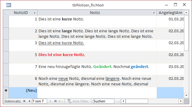 Rich-Text-Feld mit einigen Markierungen
