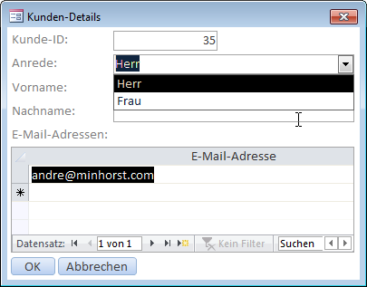 Das Formular frmKundeDetail beim Anlegen eines neuen Kunden