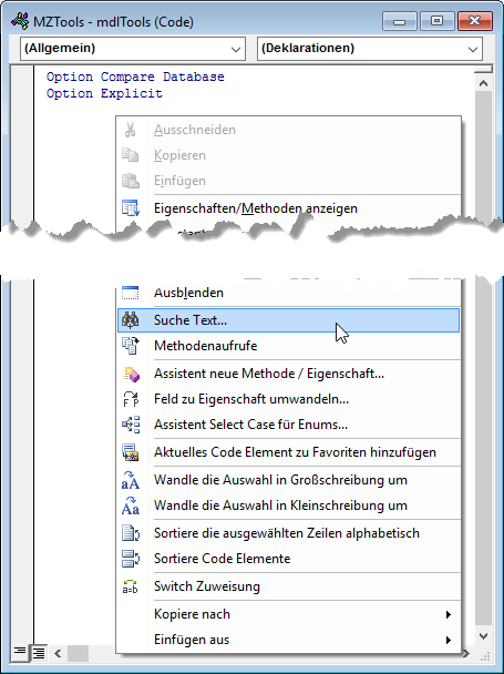 MZ-Tools per Kontextmenü