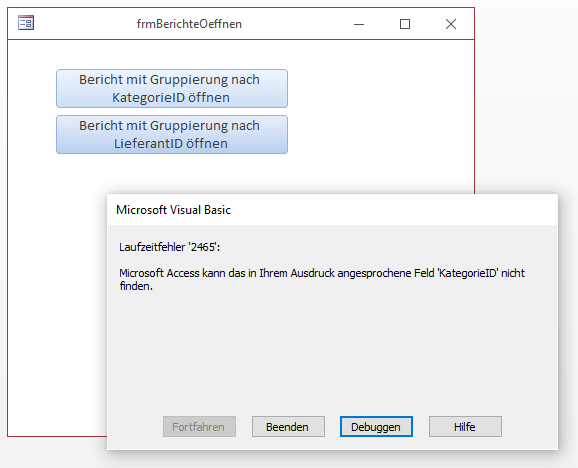 Formular zum Anzeigen von Berichten mit flexibler Gruppierungsreihenfolge